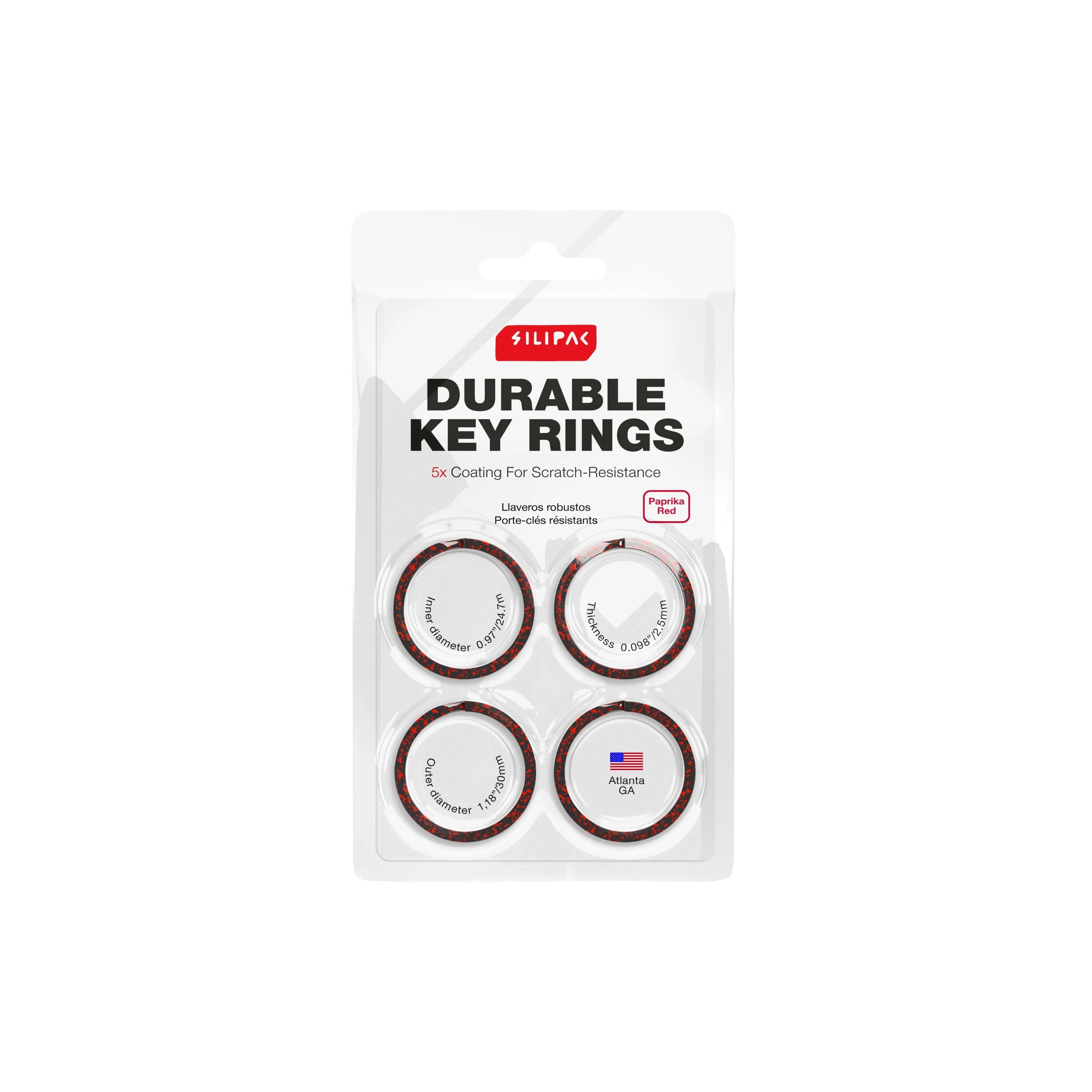 1.18" Premium Key Rings 5x Coatings (Paprika Red)