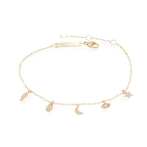 14k Diamond Celestial Itty Bitty Dangle Bracelet