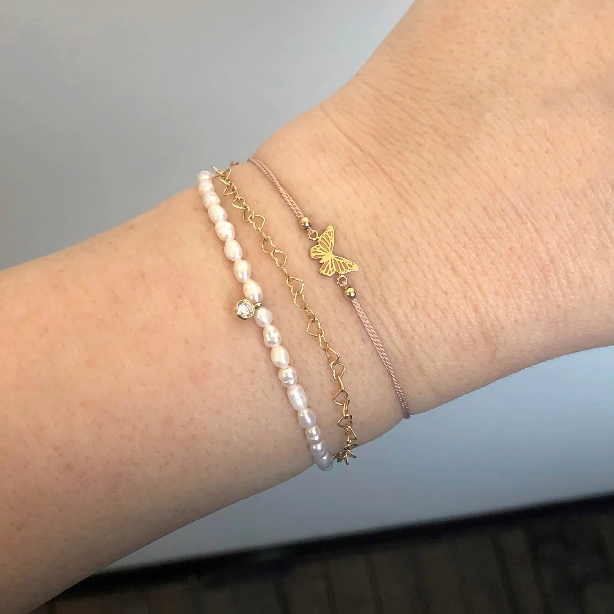 14k Diamond Charm Rice Pearl Bracelet