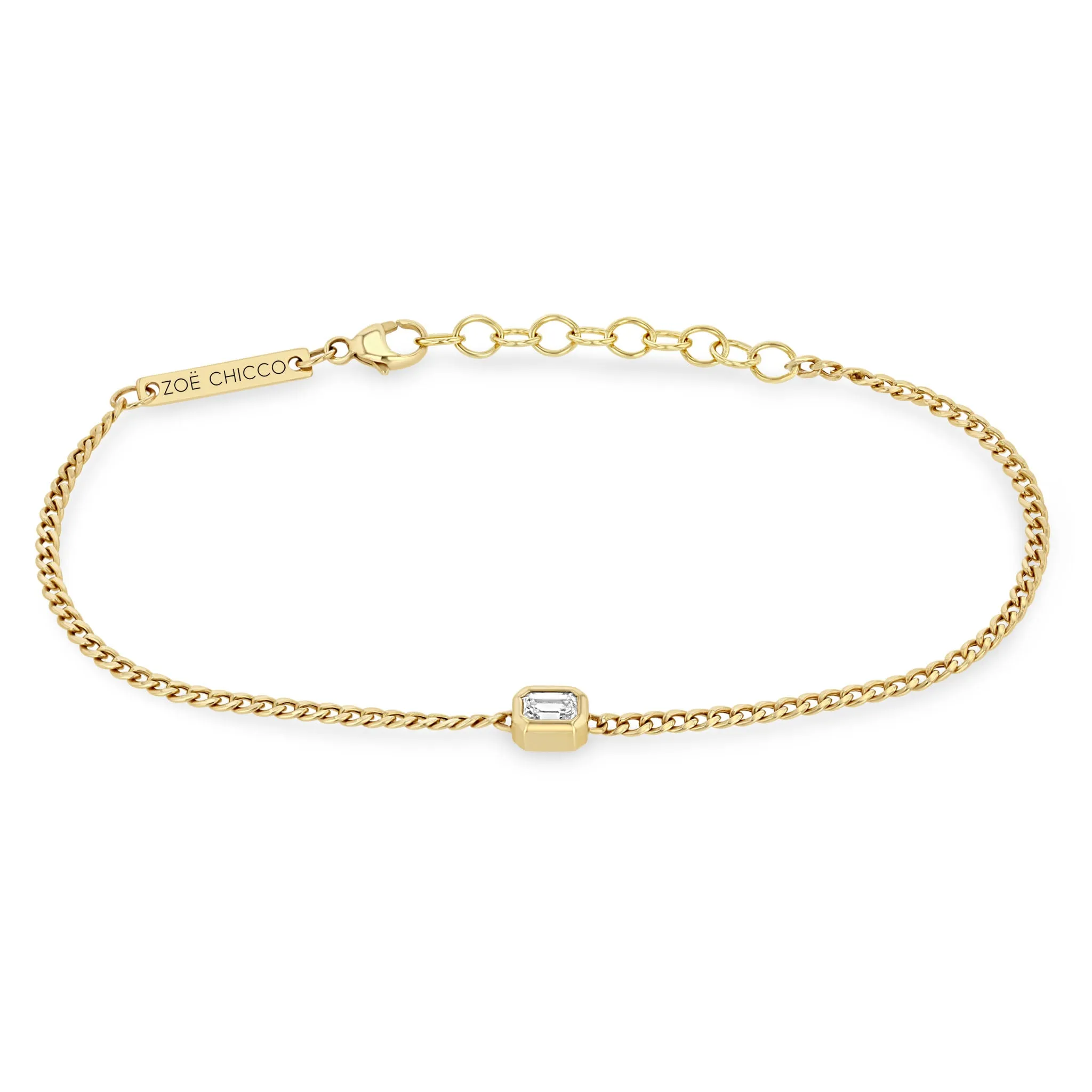 14k Emerald Cut Diamond XS Curb Chain Bracelet