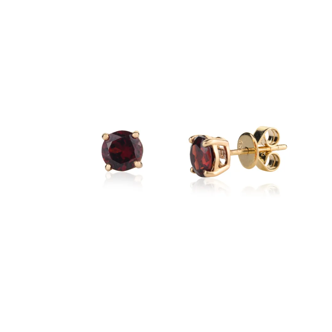 14k Gold Round Garnet Studs