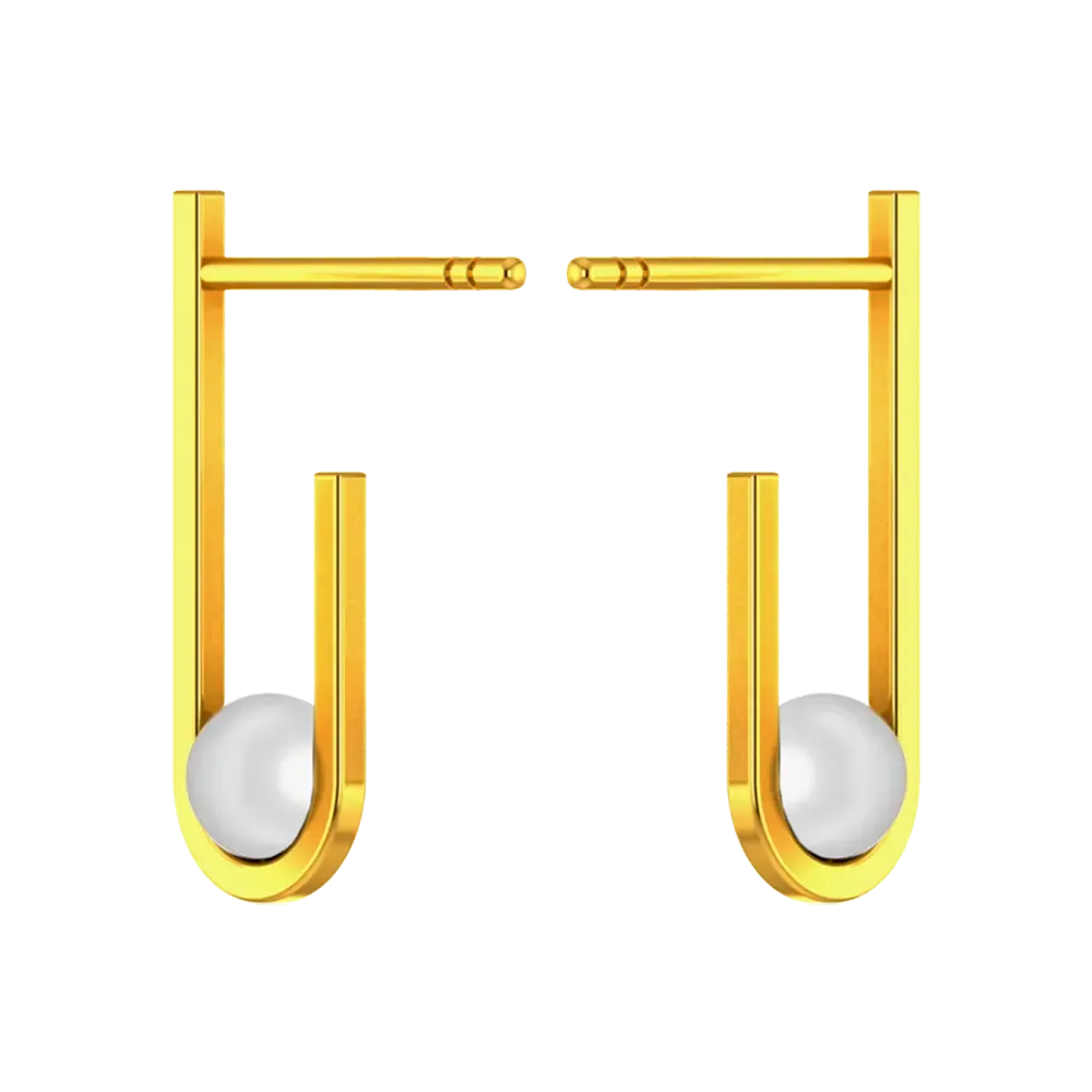 14k Gold Unique Shaped Earrings With Pearl