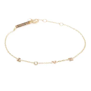 14k Itty Bitty LOVE with Diamond Station Bracelet