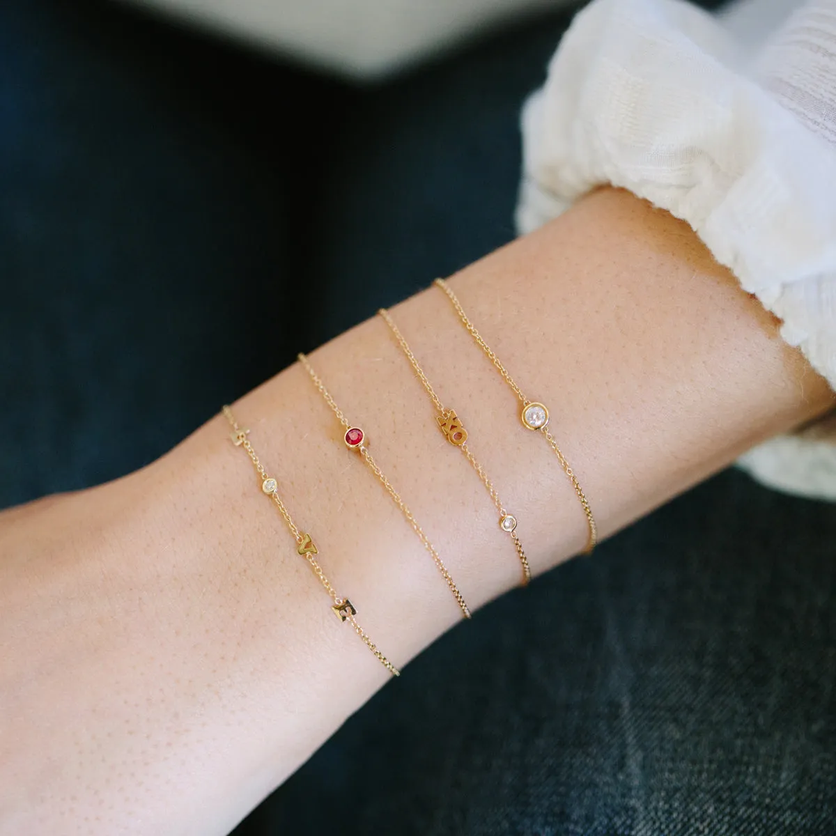 14k Itty Bitty LOVE with Diamond Station Bracelet