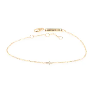 14k Itty Bitty Pavé Diamond Cross Bracelet