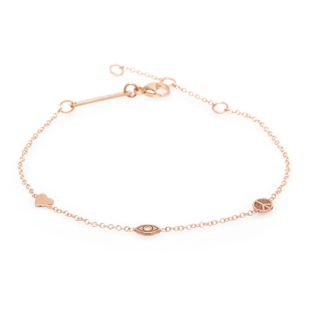 14k Itty Bitty Peace & Love Station Bracelet