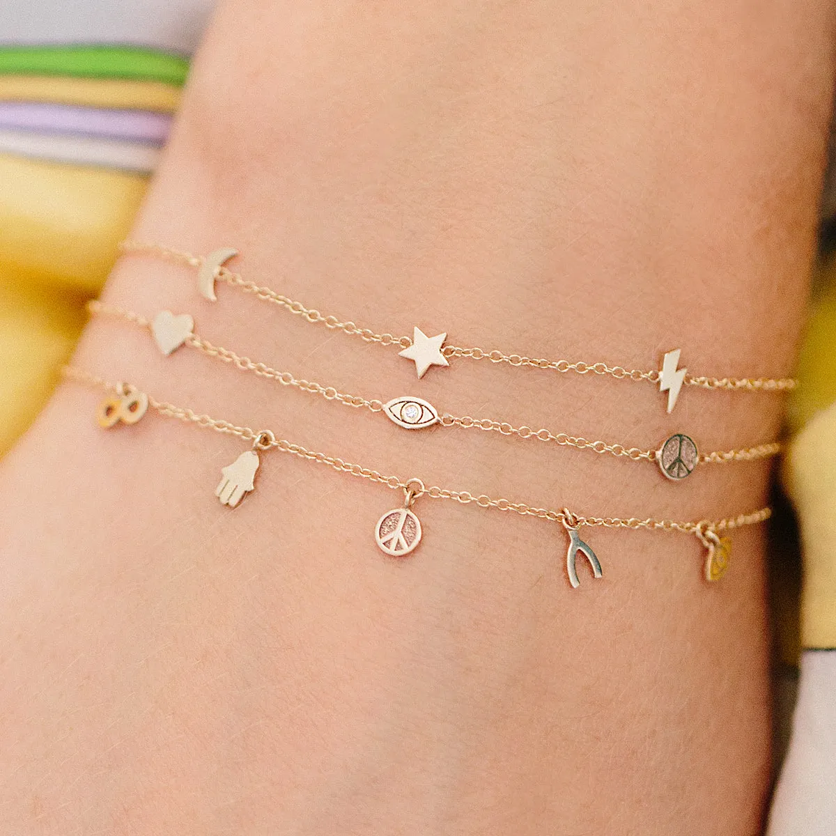 14k Itty Bitty Peace & Love Station Bracelet