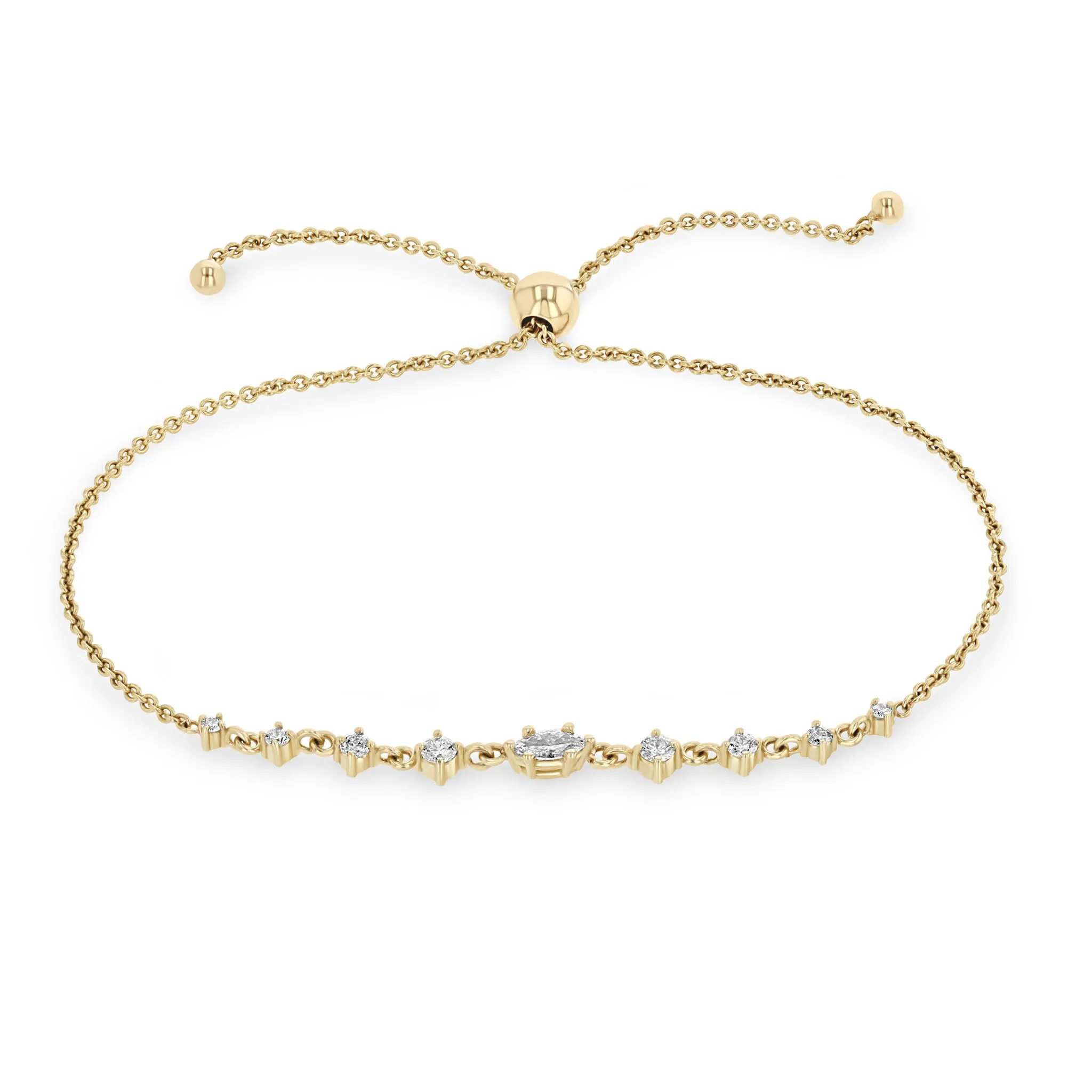 14k Marquise & Graduated Round Diamond Bolo Bracelet