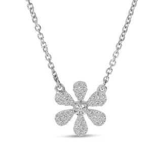 14K White Gold 0.15ctw Diamond Flower Necklace