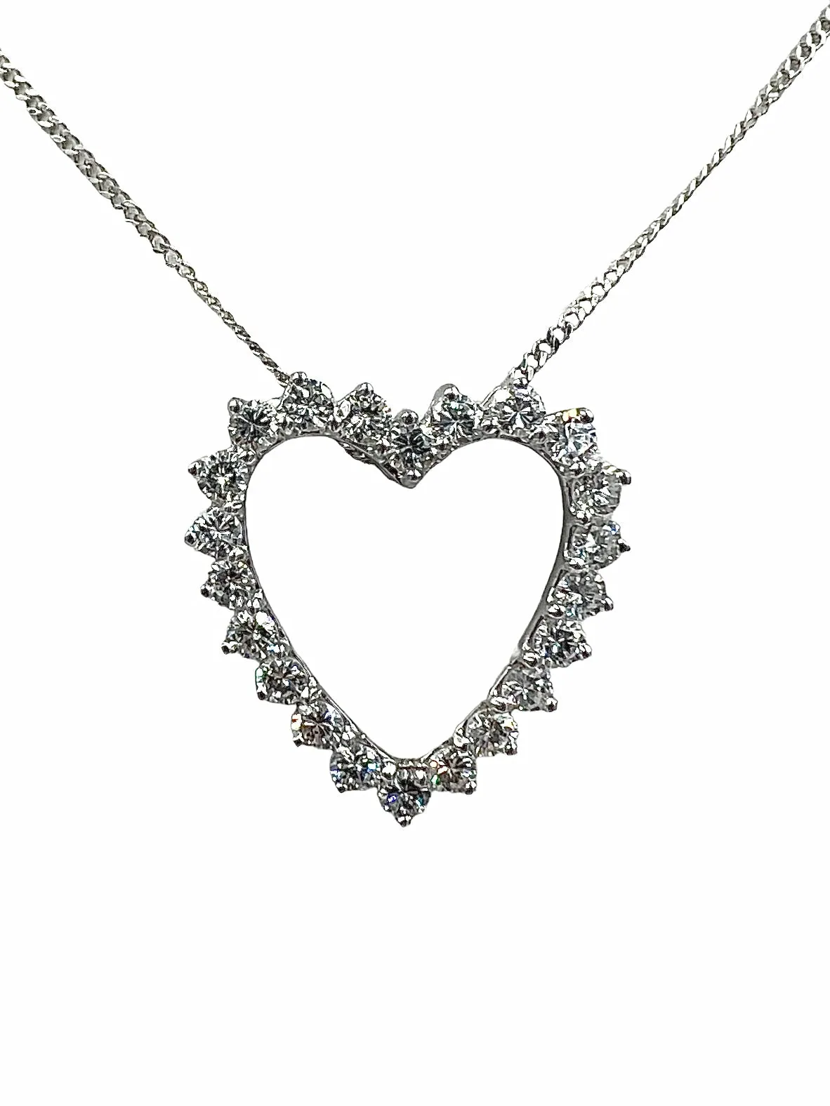 1970s Diamond Open Heart White Gold Pendant