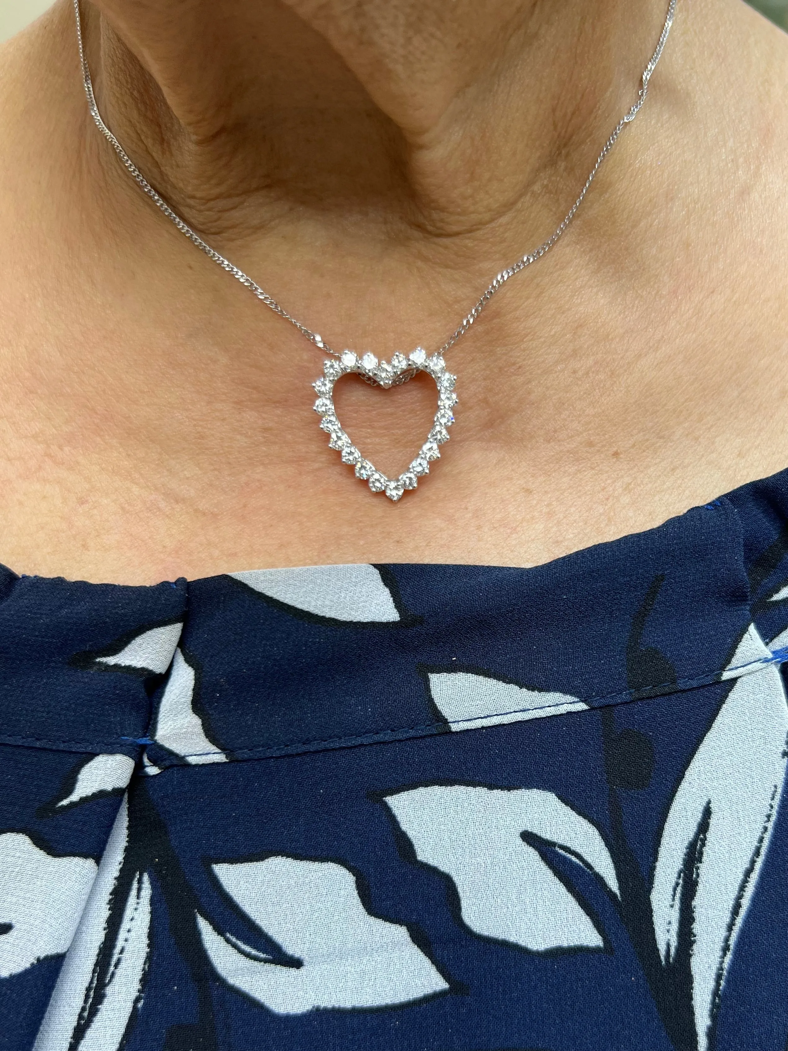 1970s Diamond Open Heart White Gold Pendant