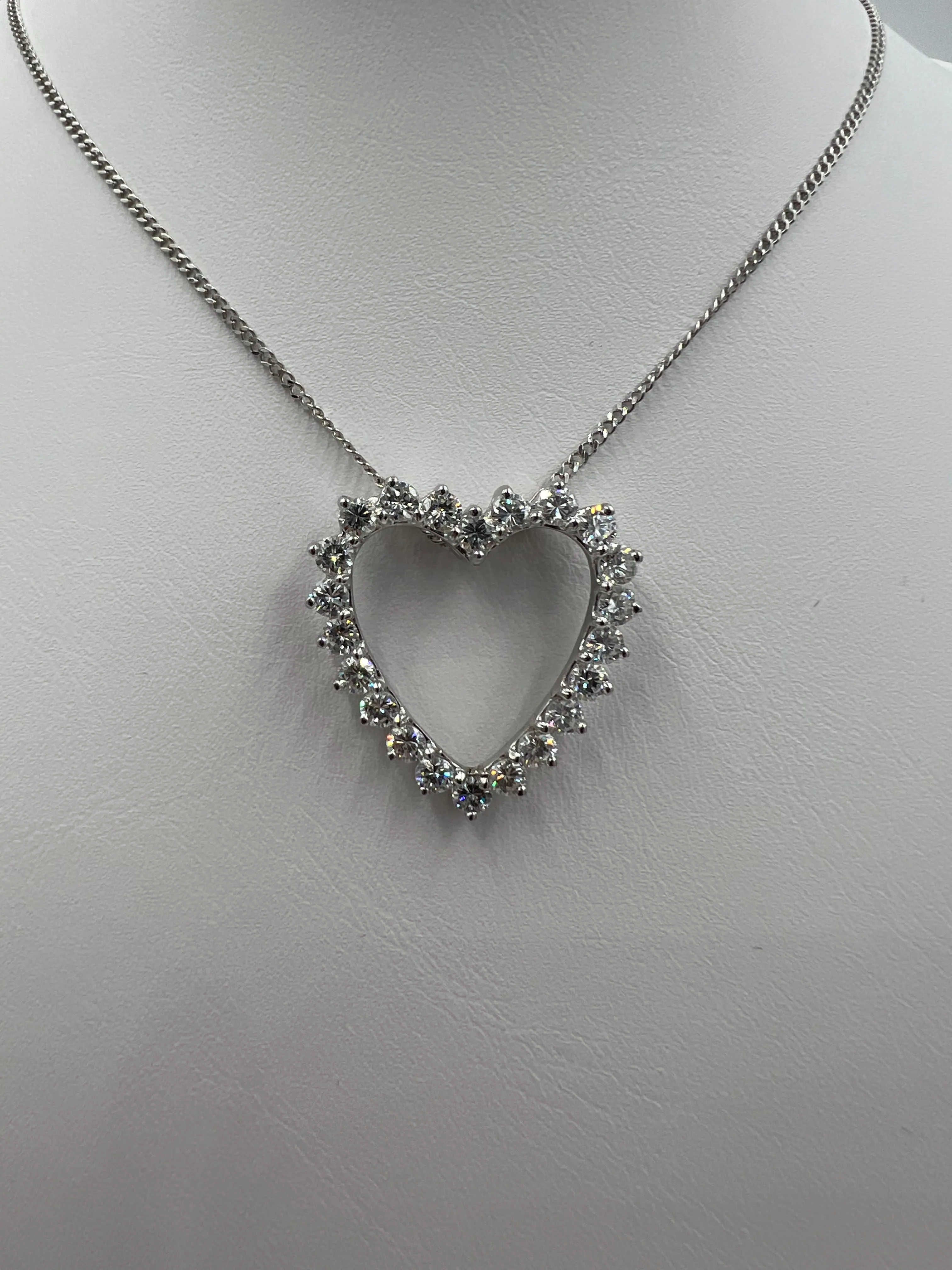 1970s Diamond Open Heart White Gold Pendant