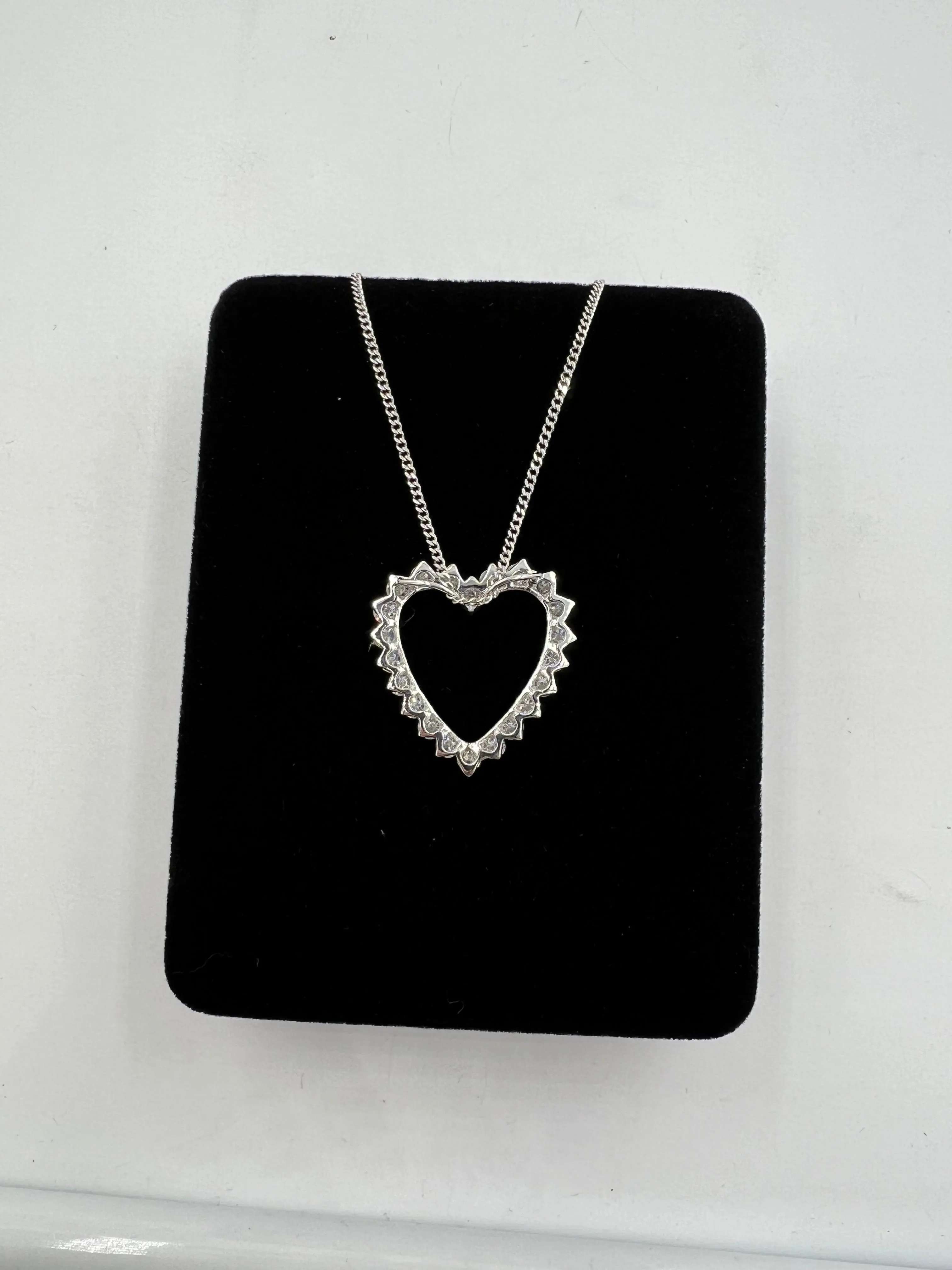 1970s Diamond Open Heart White Gold Pendant