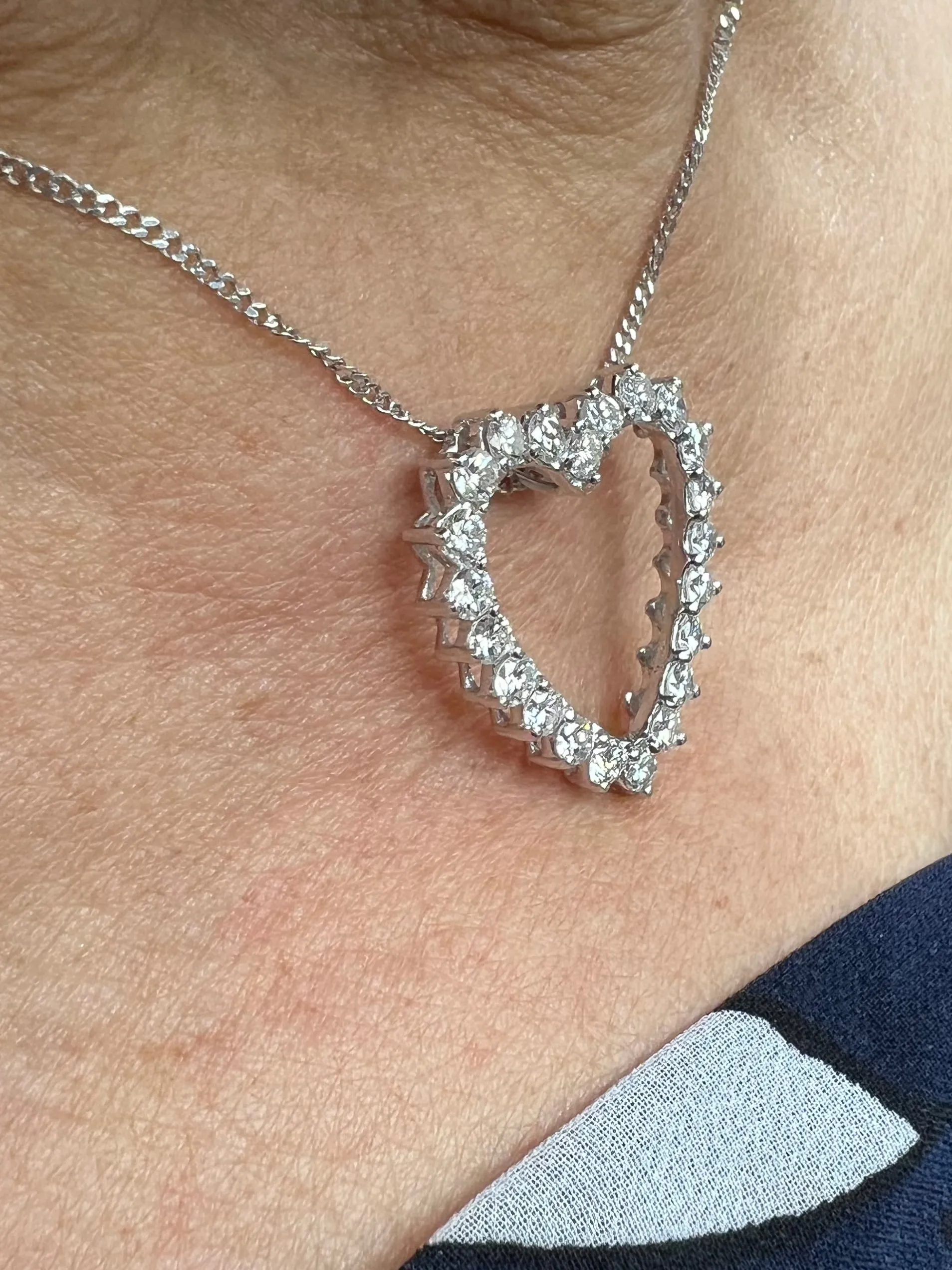 1970s Diamond Open Heart White Gold Pendant