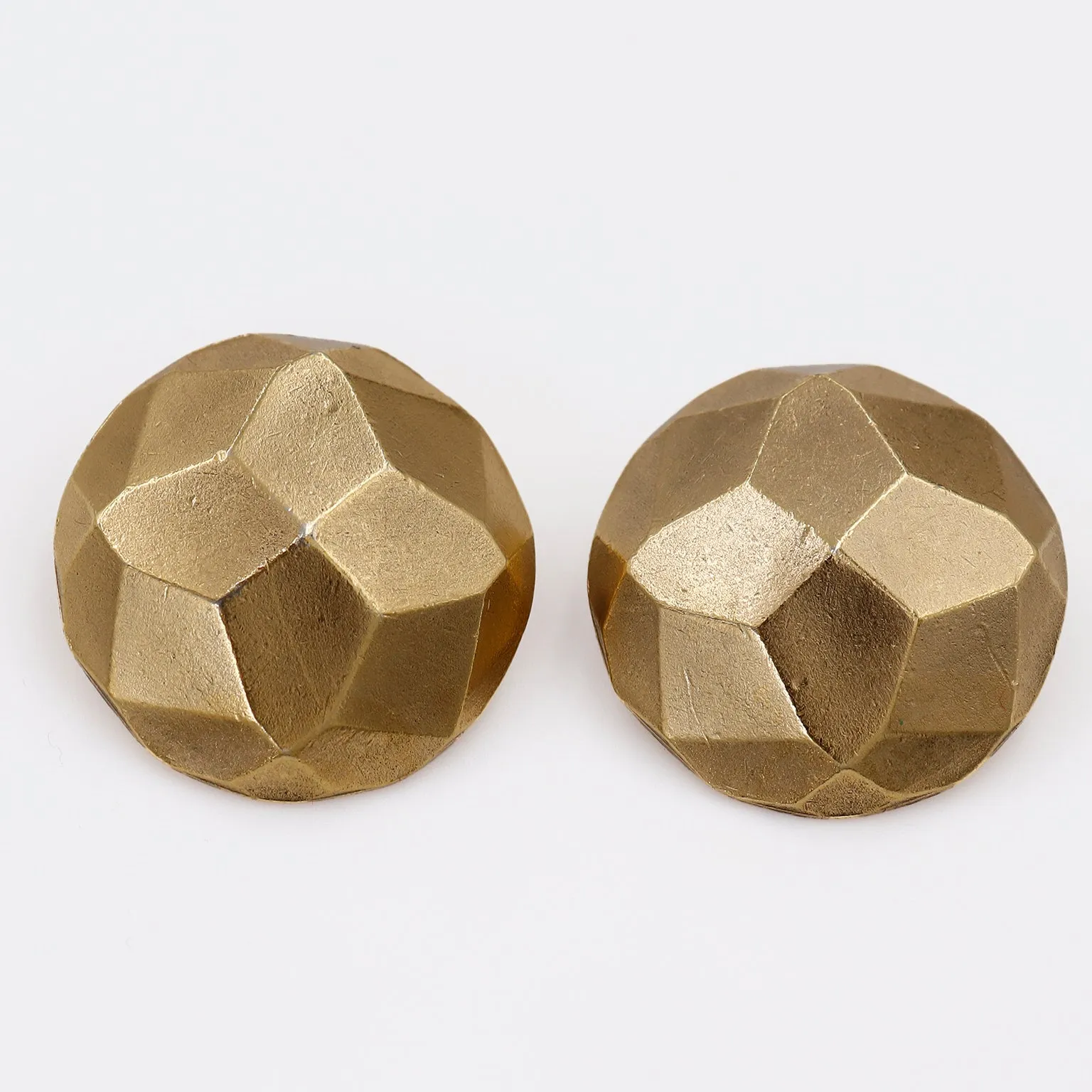 1980s Yves Saint Laurent Gold Geometric Textured Clip Earrings