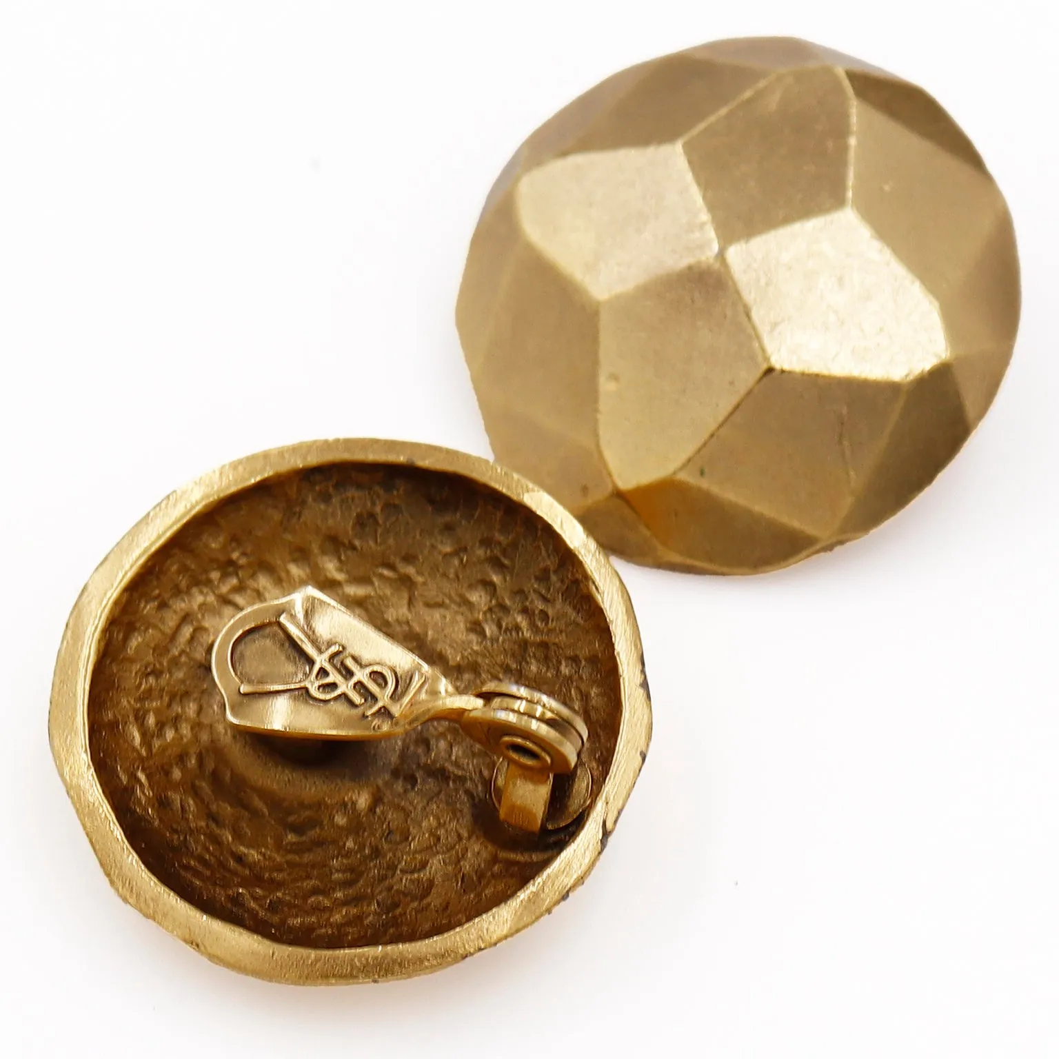 1980s Yves Saint Laurent Gold Geometric Textured Clip Earrings