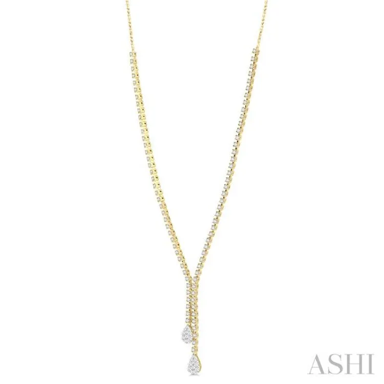 2 5/8 ctw Lovebright Pear Shape Round Cut Diamond Fashion 'Y' Necklace in 14K Yellow & White Gold