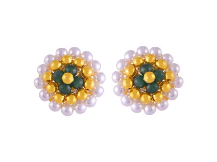 22k Majestic Pearl & Green Beads Tushi Gold Stud Earrings