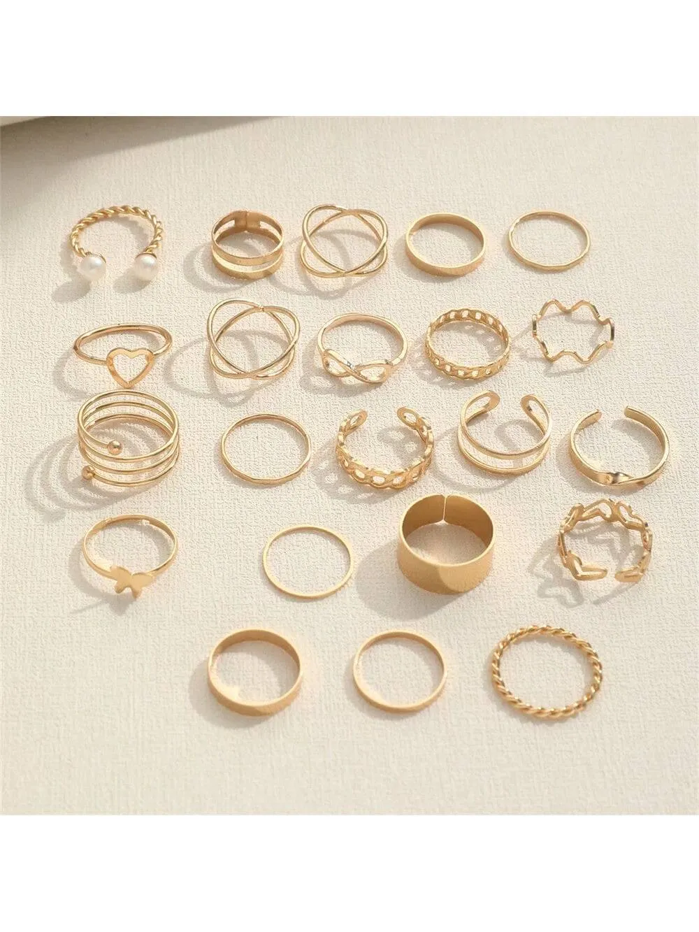 22pcs Simple & Versatile Personality Butterfly Rings With Multi-Joint Design, Niche Heart-Shaped Rings For Women, Gold Color