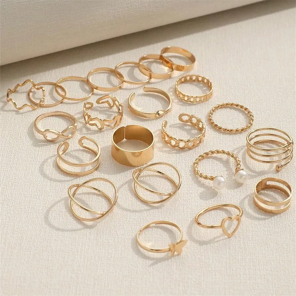 22pcs Simple & Versatile Personality Butterfly Rings With Multi-Joint Design, Niche Heart-Shaped Rings For Women, Gold Color