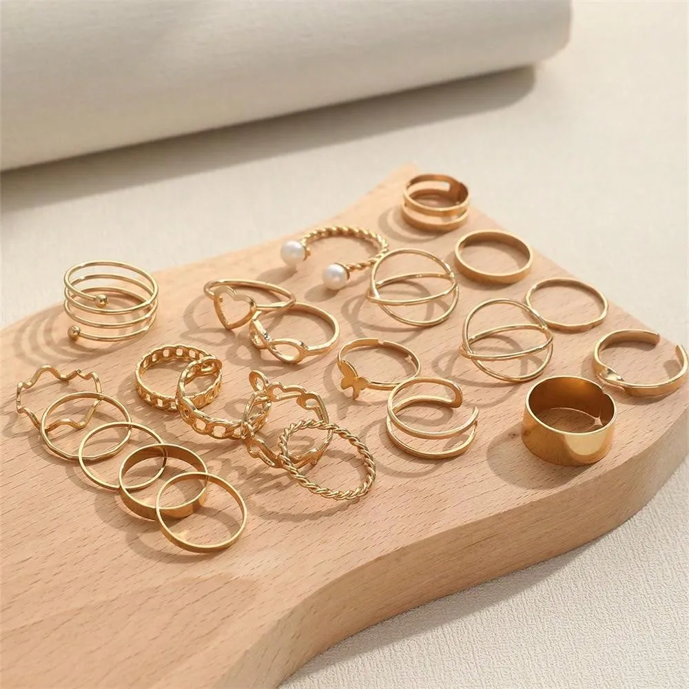 22pcs Simple & Versatile Personality Butterfly Rings With Multi-Joint Design, Niche Heart-Shaped Rings For Women, Gold Color