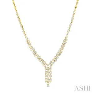 3 1/6 ctw Triple Row Drop Round Cut Diamond Necklace in 14K Yellow Gold