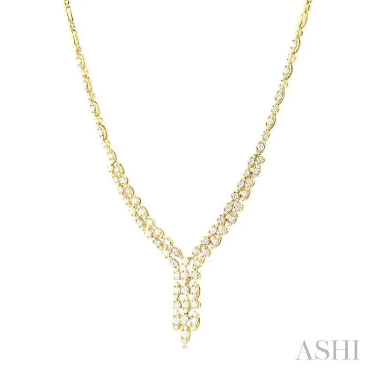 3 1/6 ctw Triple Row Drop Round Cut Diamond Necklace in 14K Yellow Gold