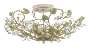 5 Light Champagne Green Tea Floral Ceiling Mount Draped In Clear Hand Cut Crystal - C193-4840-CT