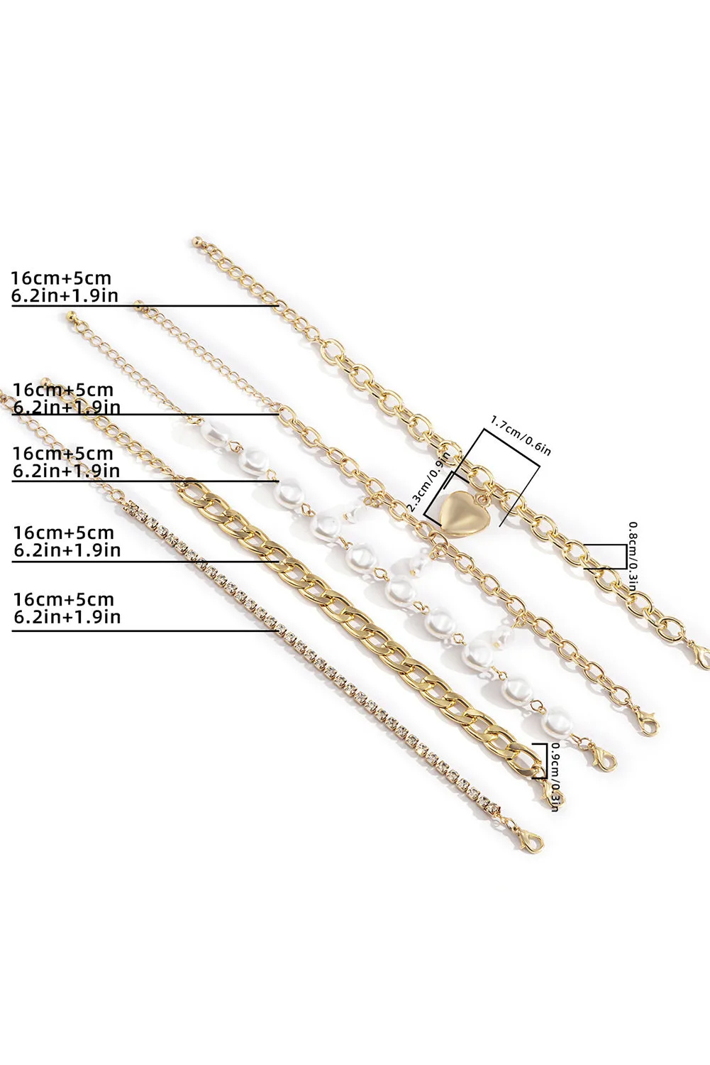 5 Piece Heart Gold Bracelet Set