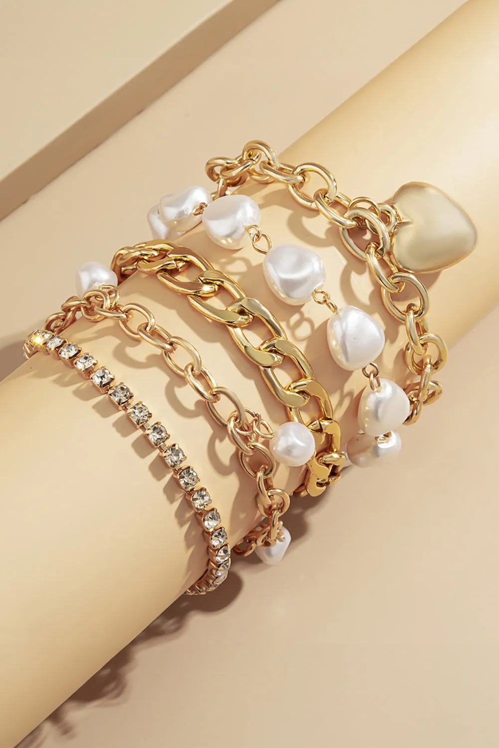 5 Piece Heart Gold Bracelet Set