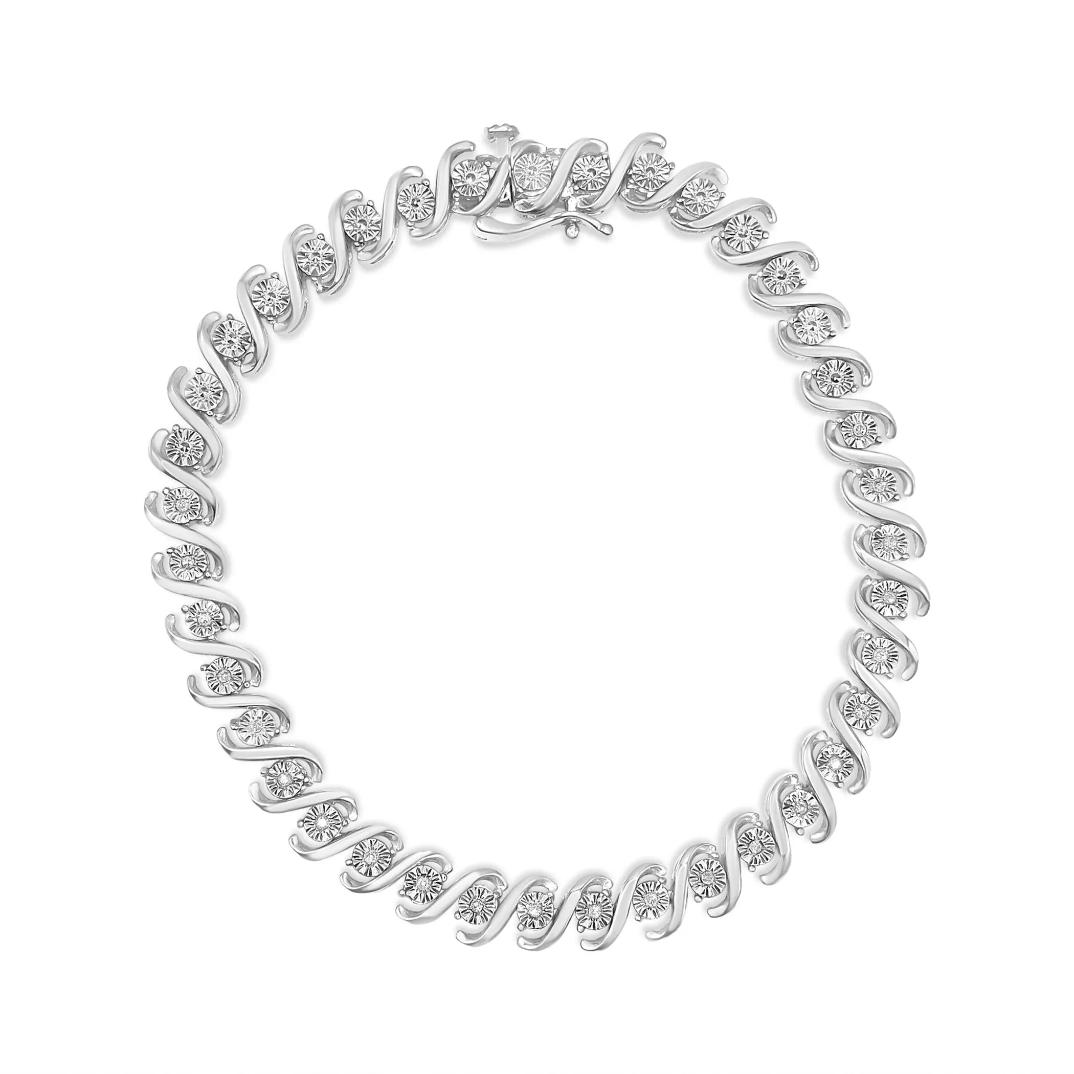 .925 Sterling Silver 1/10 Cttw Round Miracle-Set Diamond "S" Tennis Bracelet (I-J Color, I2-I3 Clarity) - 7.25"