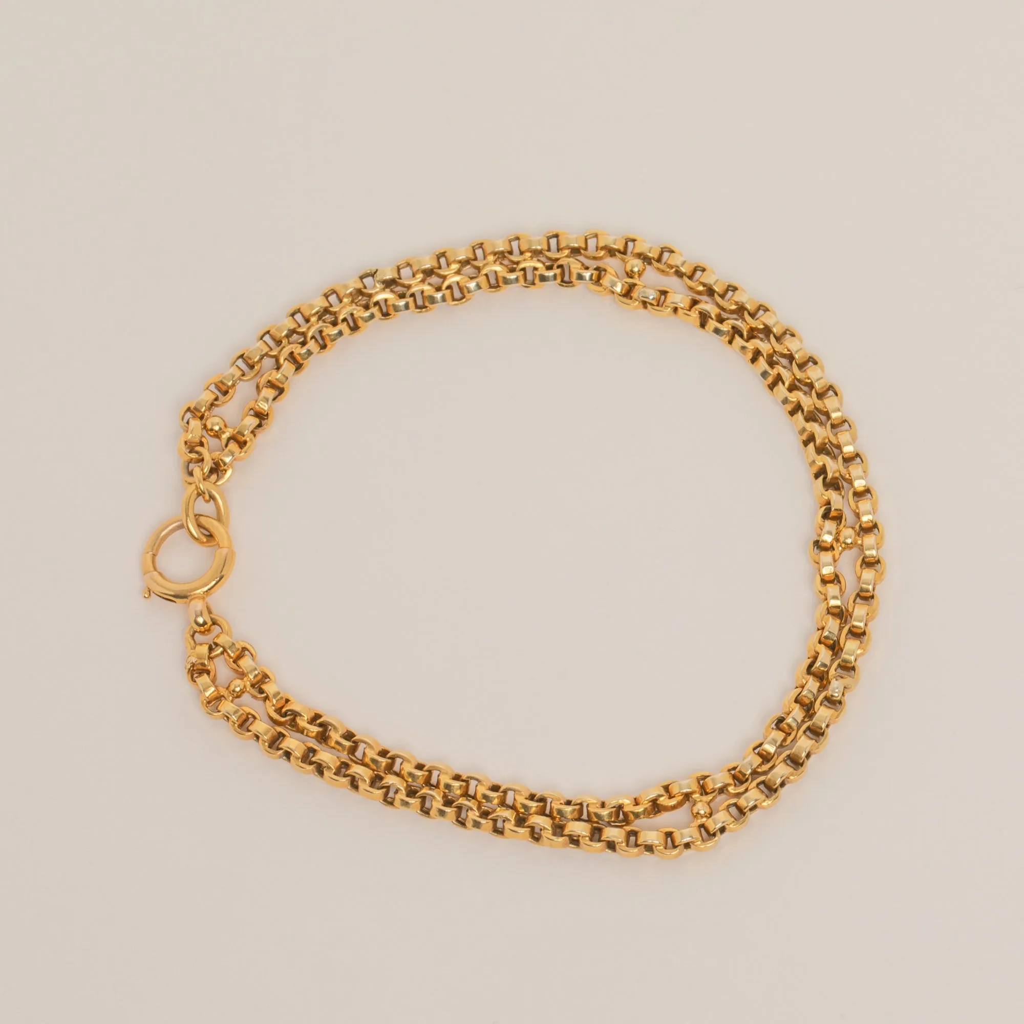 9ct Gold Double Row Bracelet with 9ct Dog-Clip (3.7g)