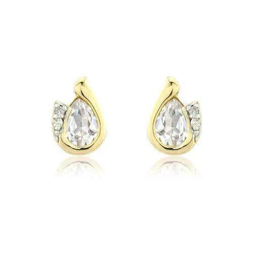 9ct White Gold Diamond and White Topaz Earrings - MMCH038-7YDTZ