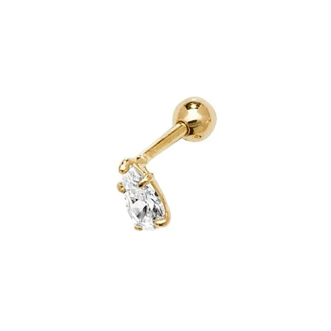 9ct Yellow Gold Pear Zirconia Single Stone Cartilage 6mm Post Stud ES917