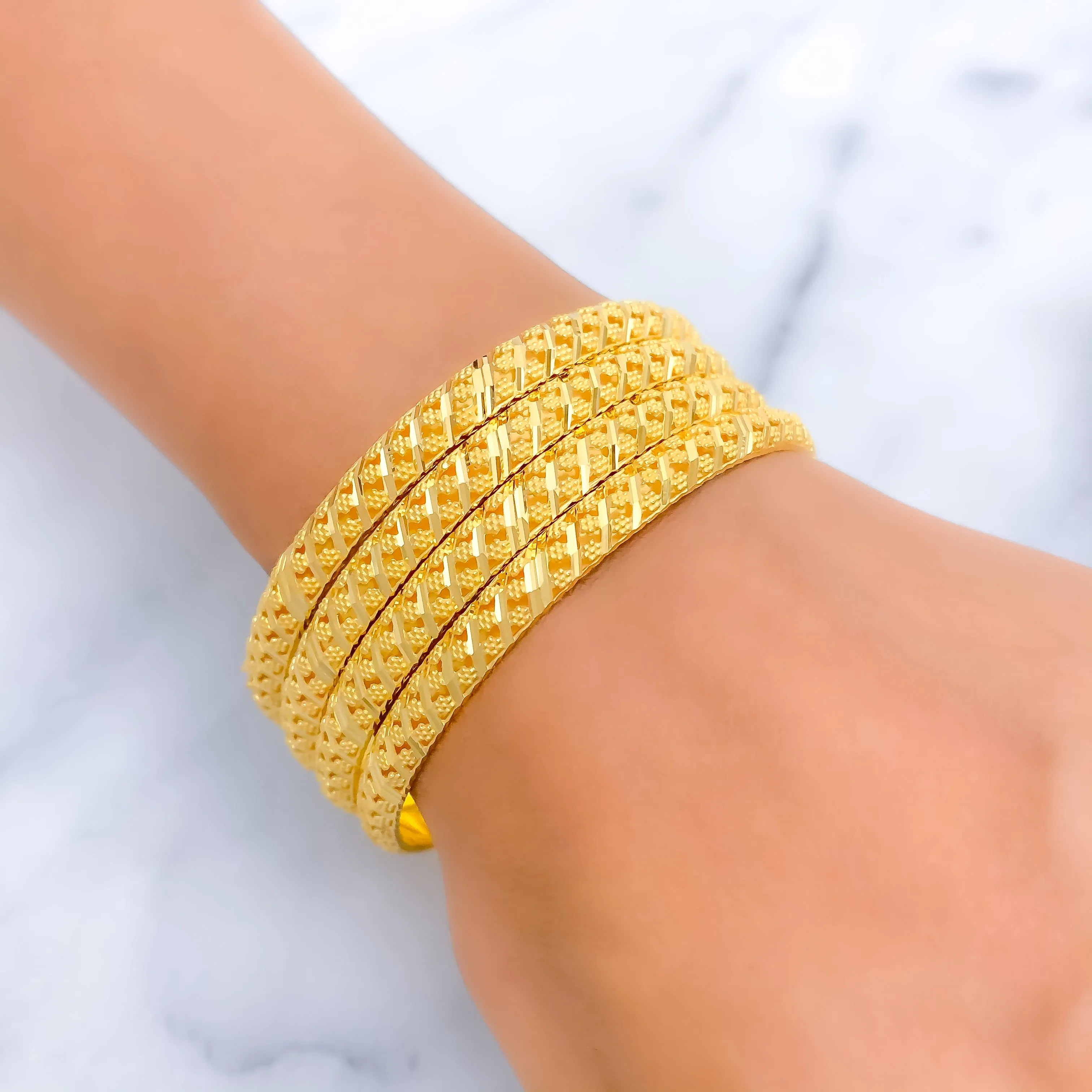 Alternating Striped 21k Gold Bangles