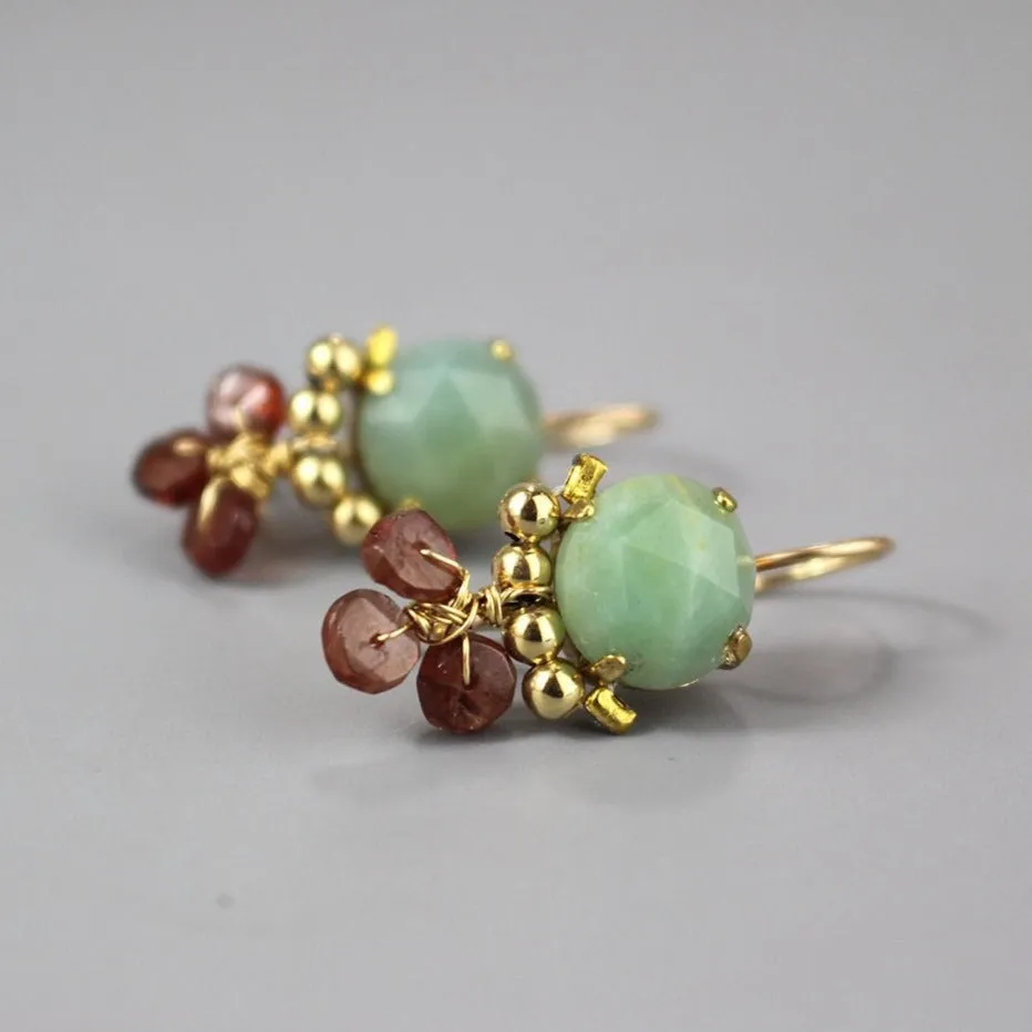 Amazonite Garnet Clover Earrings