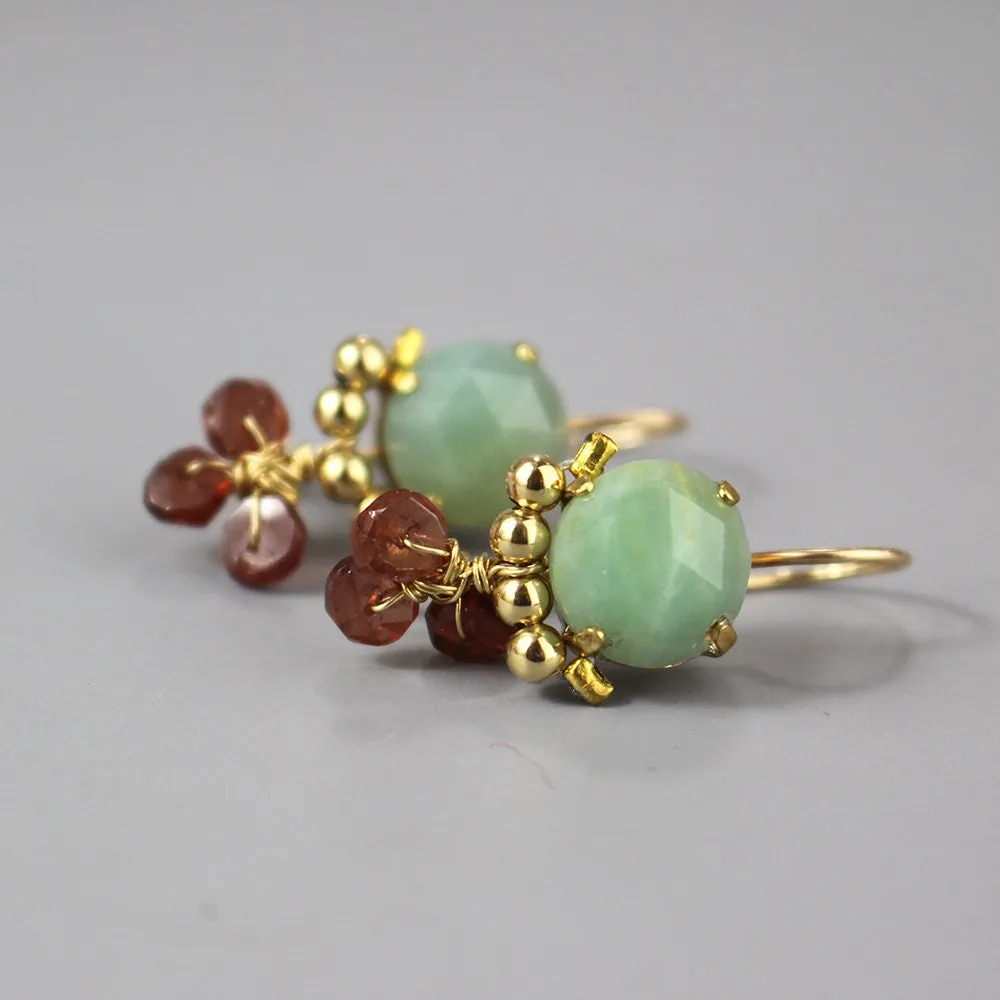 Amazonite Garnet Clover Earrings