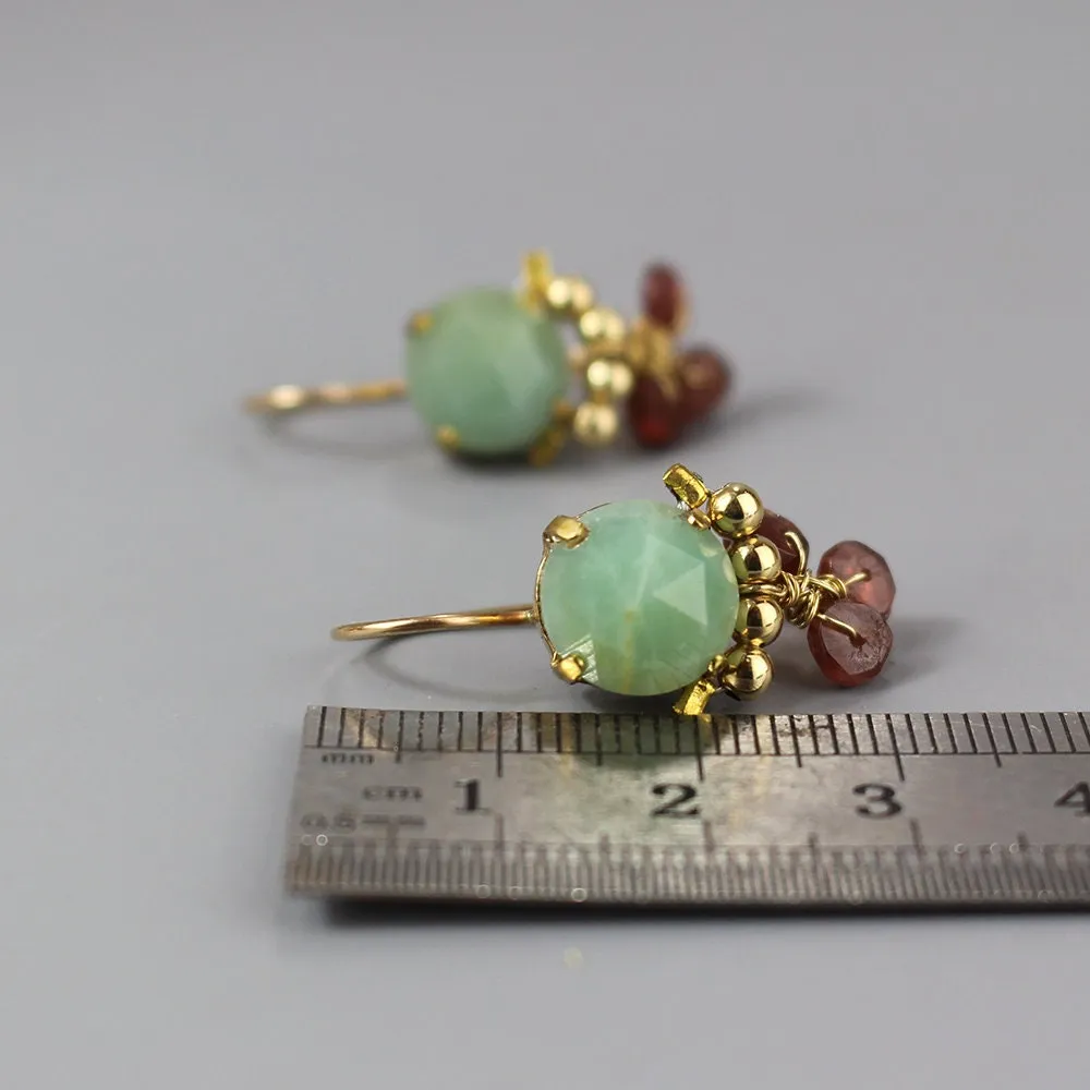 Amazonite Garnet Clover Earrings