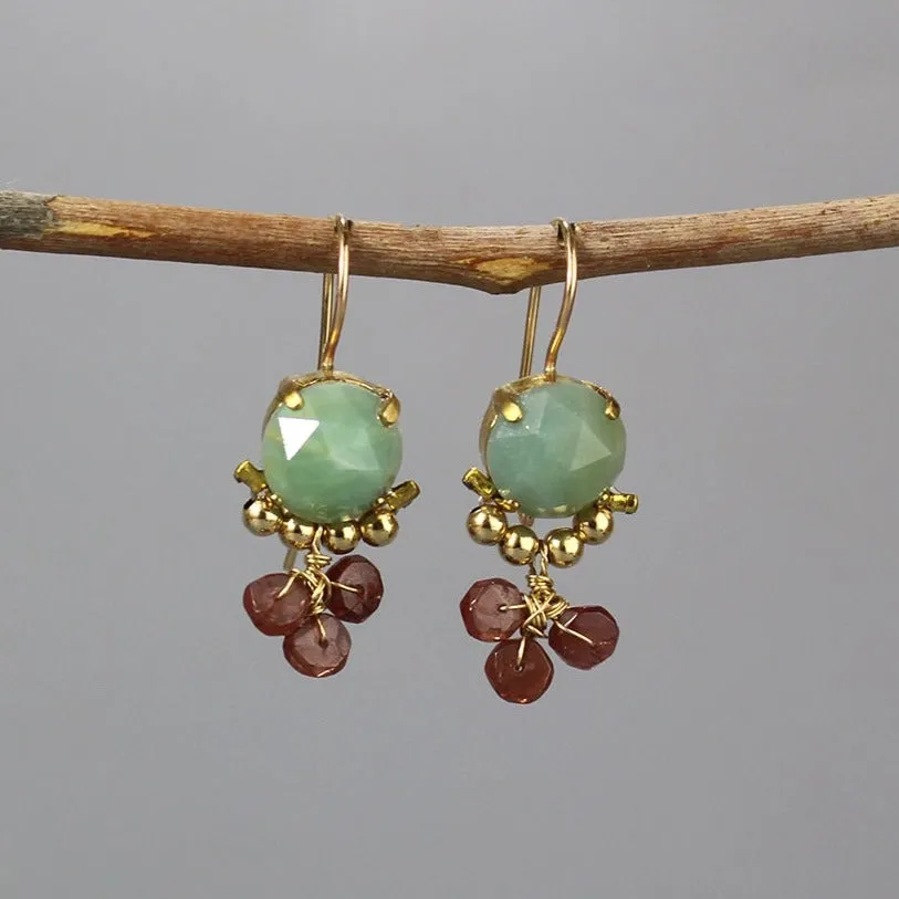 Amazonite Garnet Clover Earrings