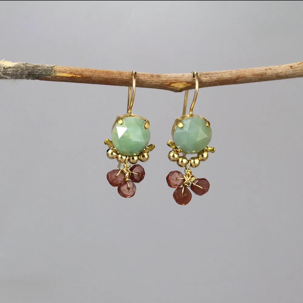 Amazonite Garnet Clover Earrings