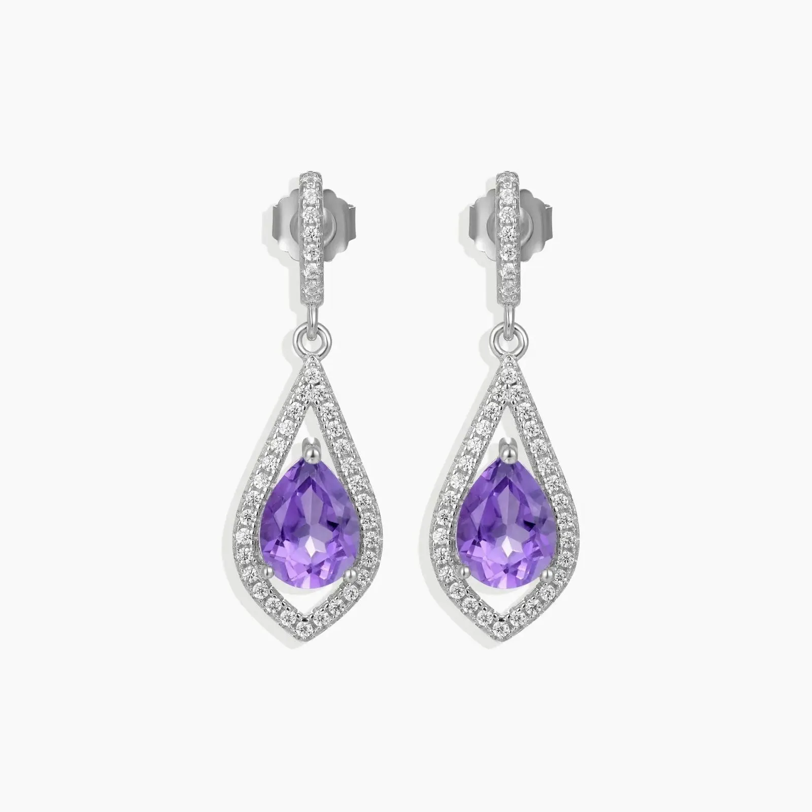 Amethyst Pear Shape Dangling Earrings in Sterling Silver