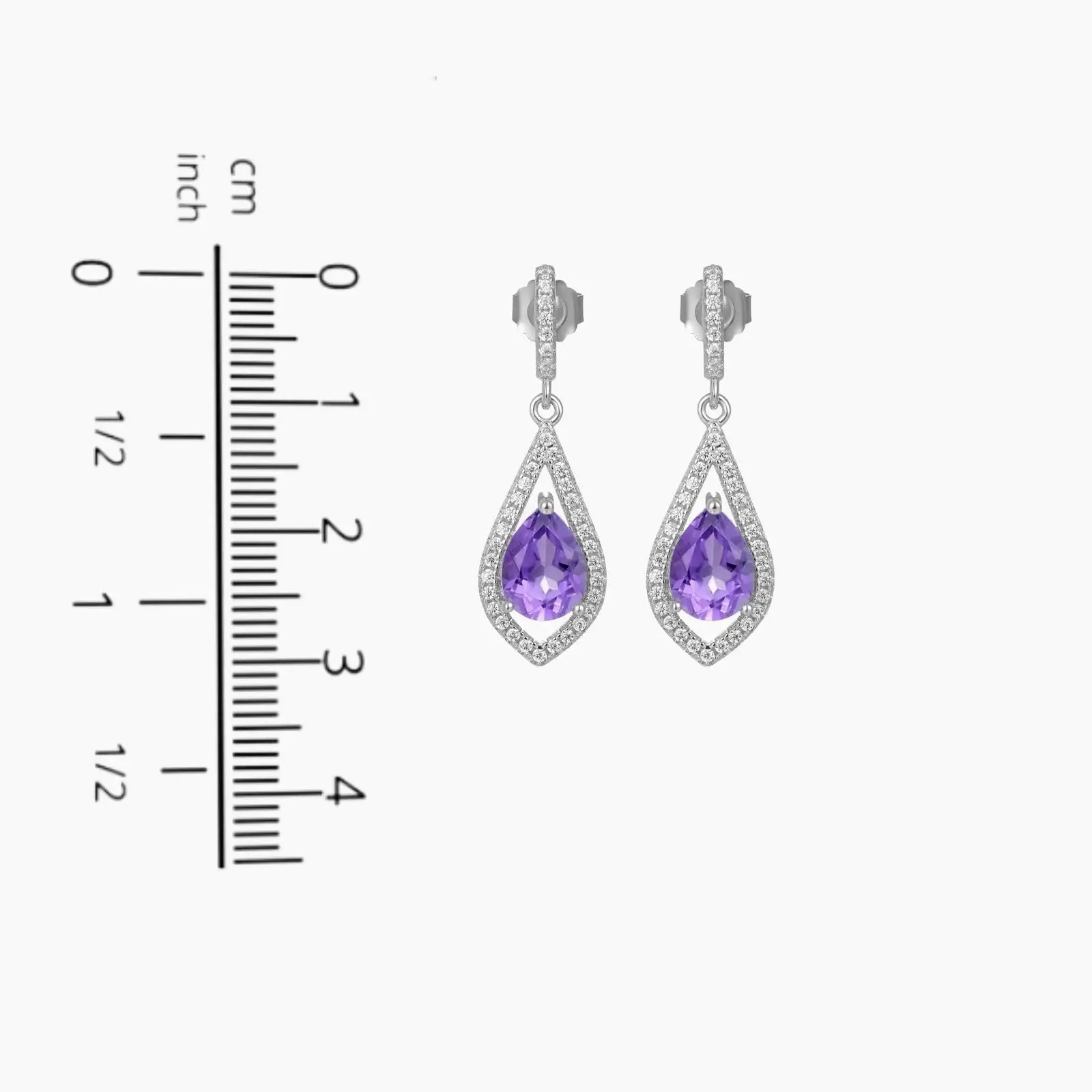 Amethyst Pear Shape Dangling Earrings in Sterling Silver