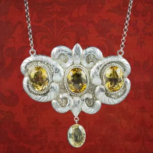 Antique Edwardian Citrine Lavaliere Necklace Sterling Silver