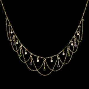 Antique Edwardian Suffragette Necklace Circa 1910 15Ct Gold