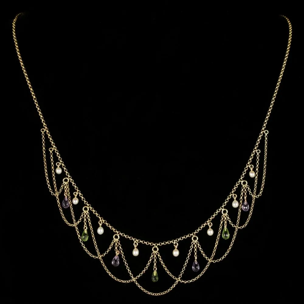 Antique Edwardian Suffragette Necklace Circa 1910 15Ct Gold