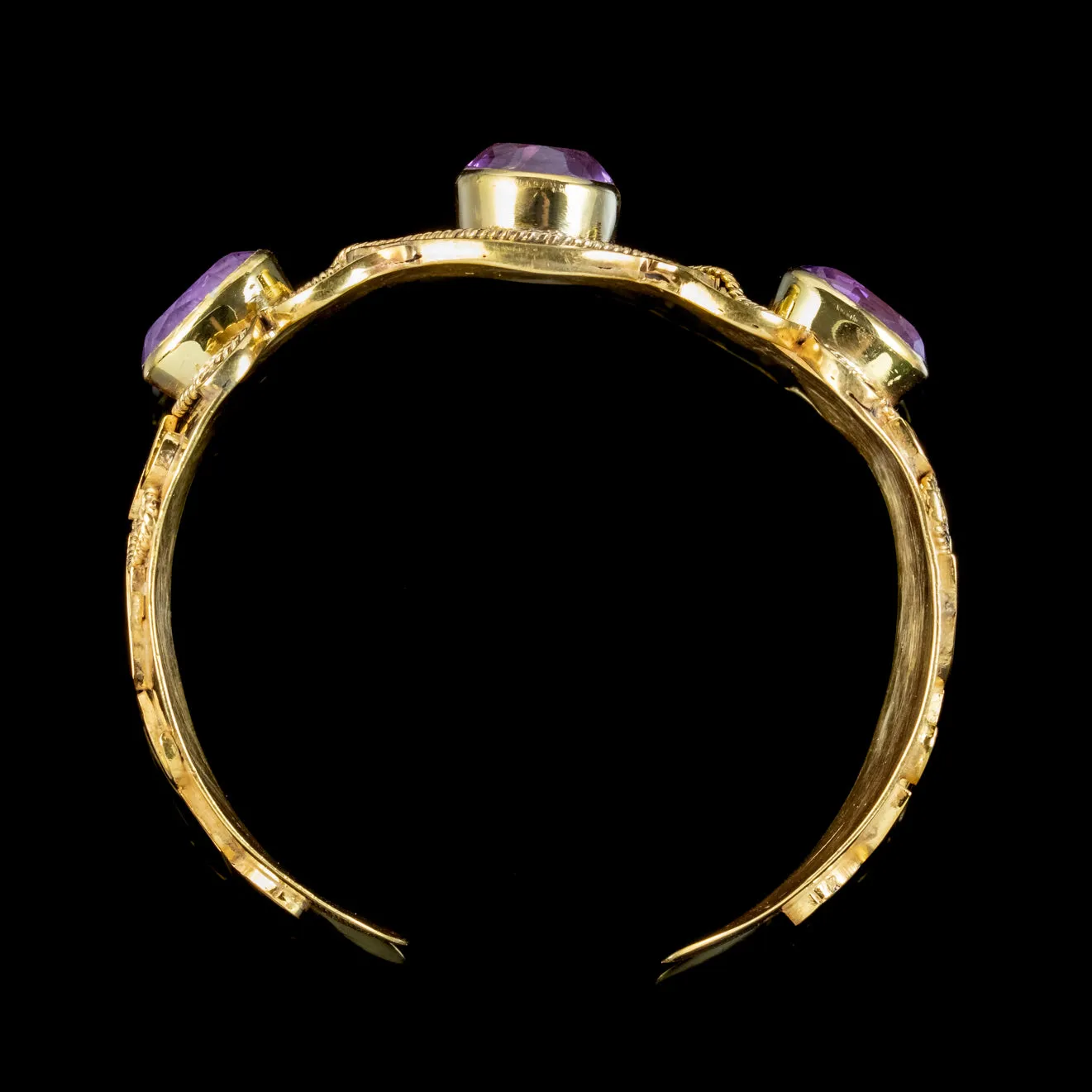 Antique Victorian Etruscan Amethyst Bangle 18ct Gold On Silver Circa 1880