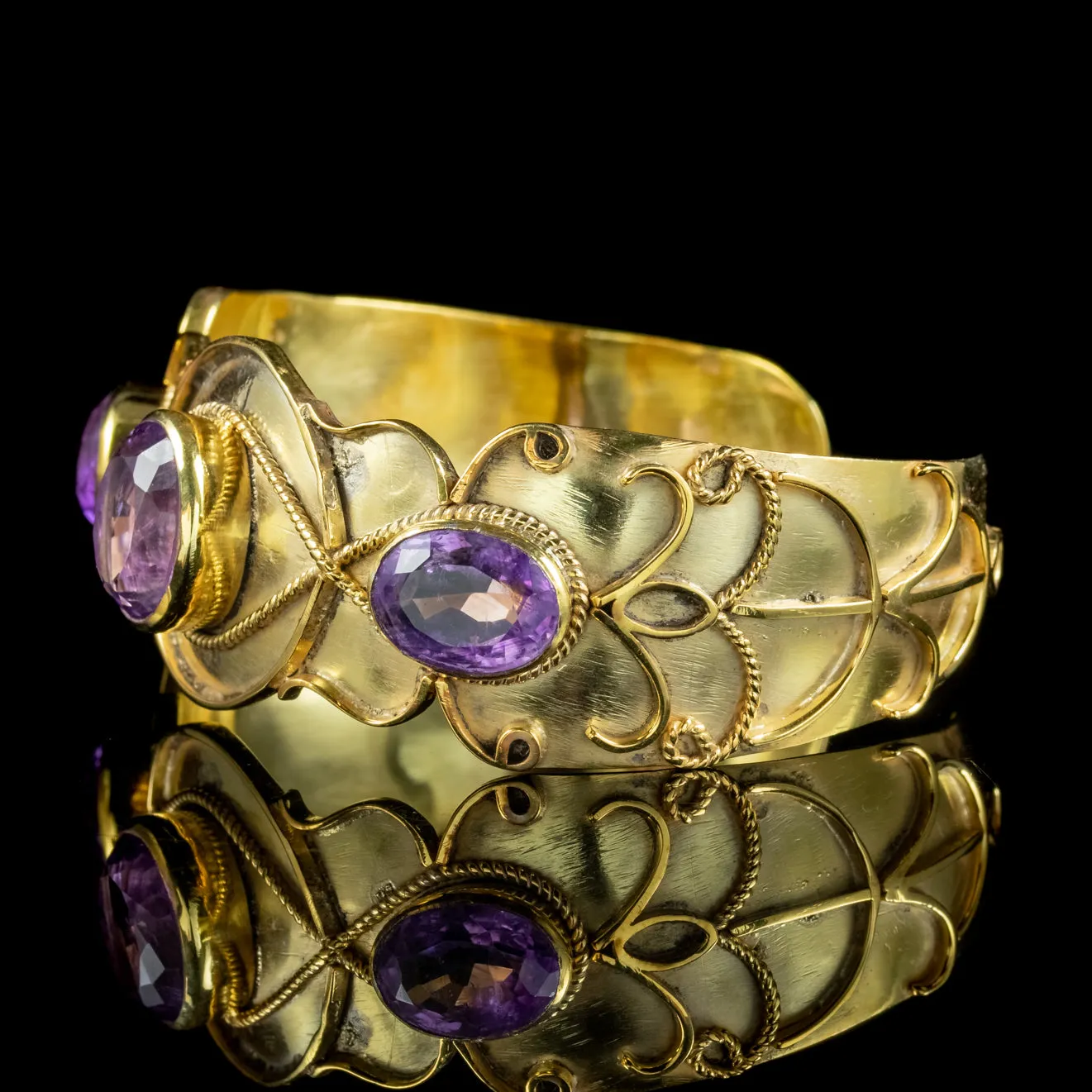 Antique Victorian Etruscan Amethyst Bangle 18ct Gold On Silver Circa 1880