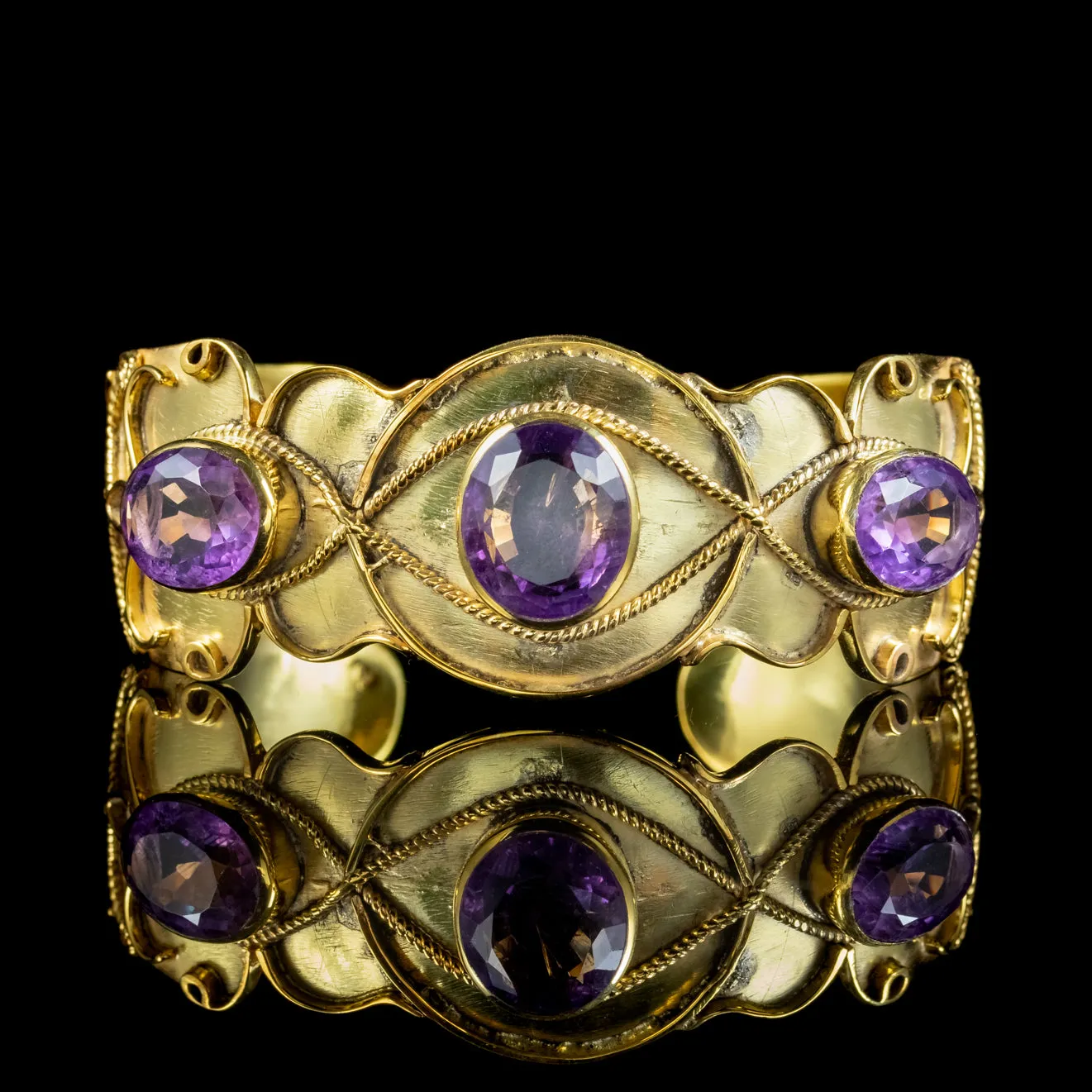 Antique Victorian Etruscan Amethyst Bangle 18ct Gold On Silver Circa 1880