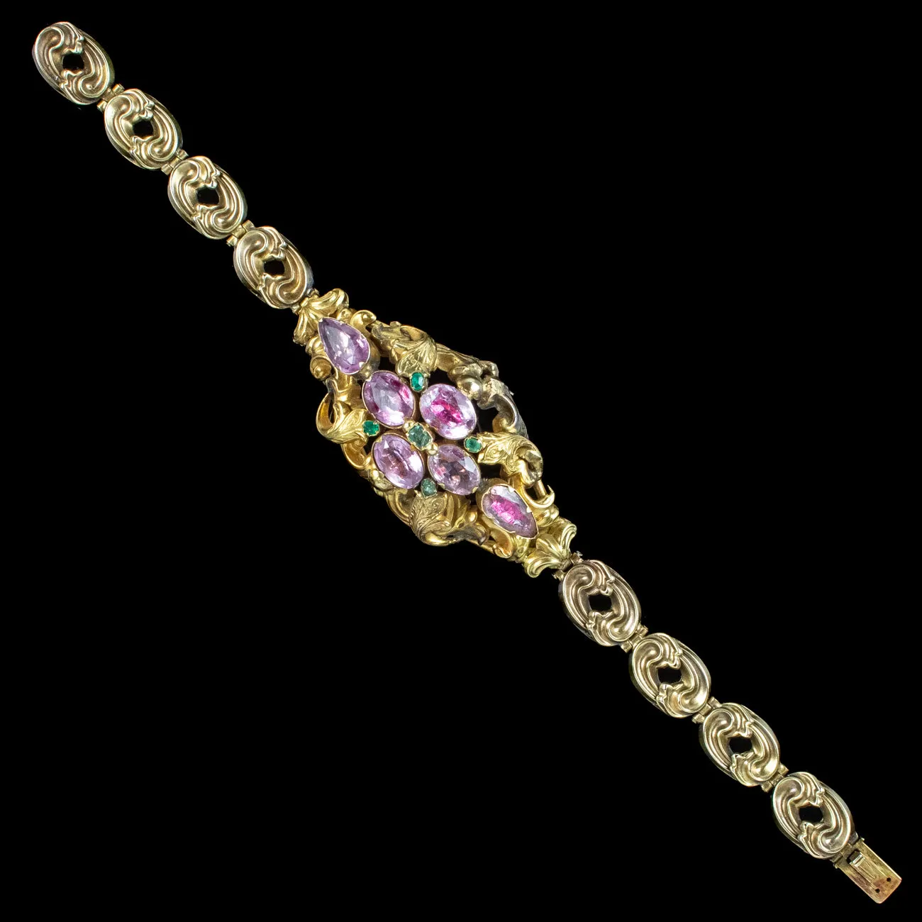 Antique Victorian Pink Topaz Emerald Bracelet 18ct Gold With Box