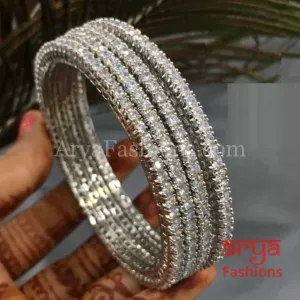 Anusha Silver Rhodium Cubic Zirconia Statement Bangles set of 4